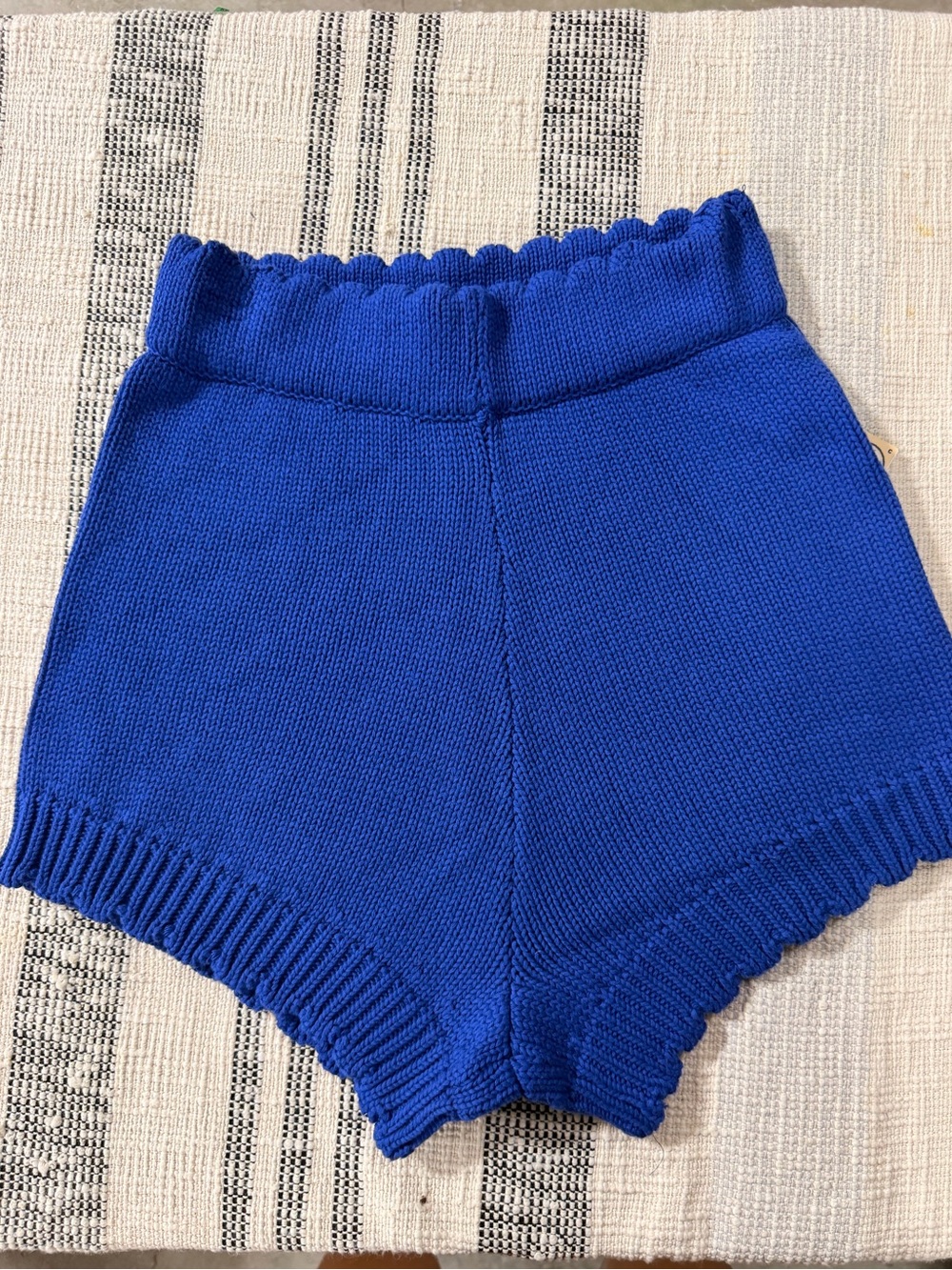 High-Waist Scalloped Knit Shorts in Cobalt Blue